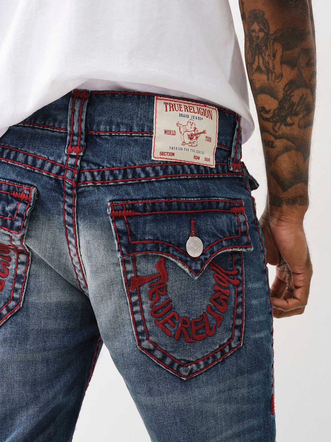 NWT True Religion Straight Natural Red Super T Hard popular Indigo Denim Distressed Jean