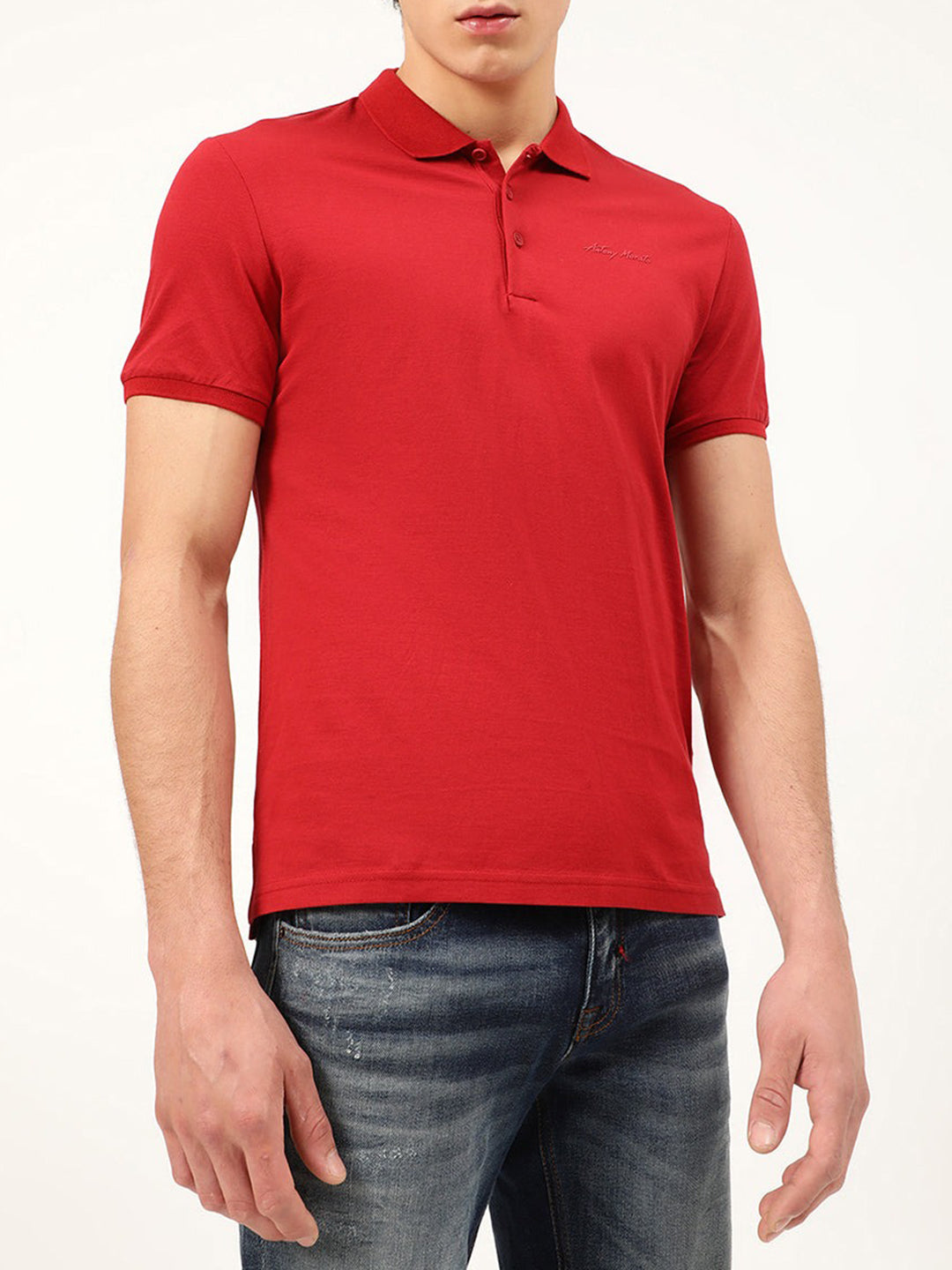 Antony Morato Men Red Pure Cotton Polo Collar T shirt