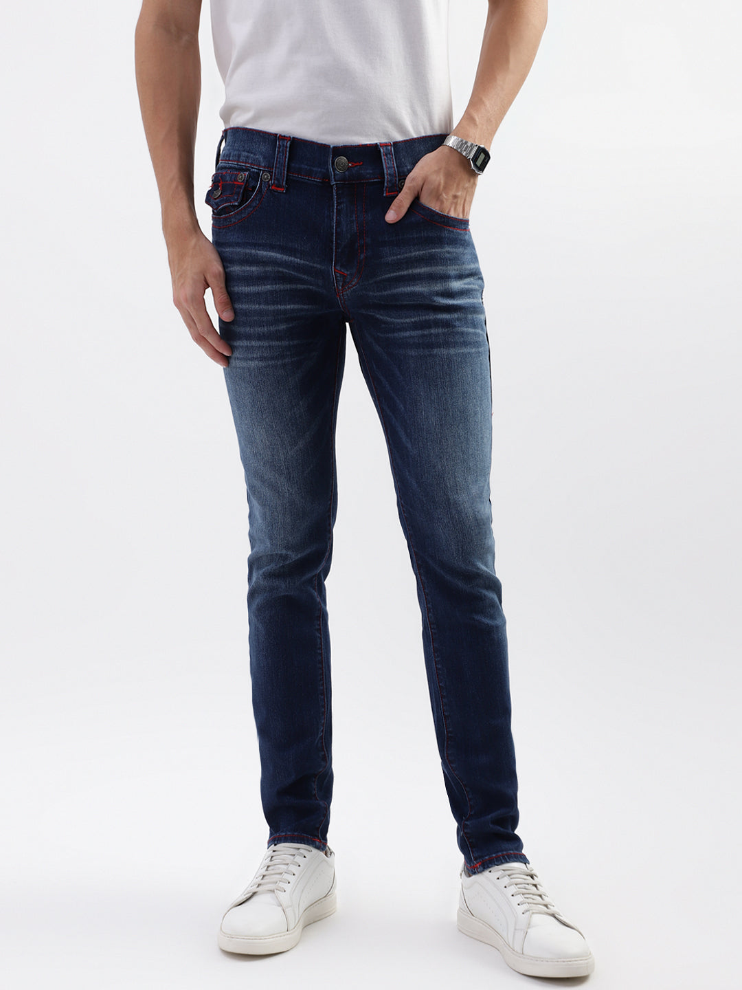 Shop True Religion Men Blue Washed Skinny Jeans | ICONIC INDIA