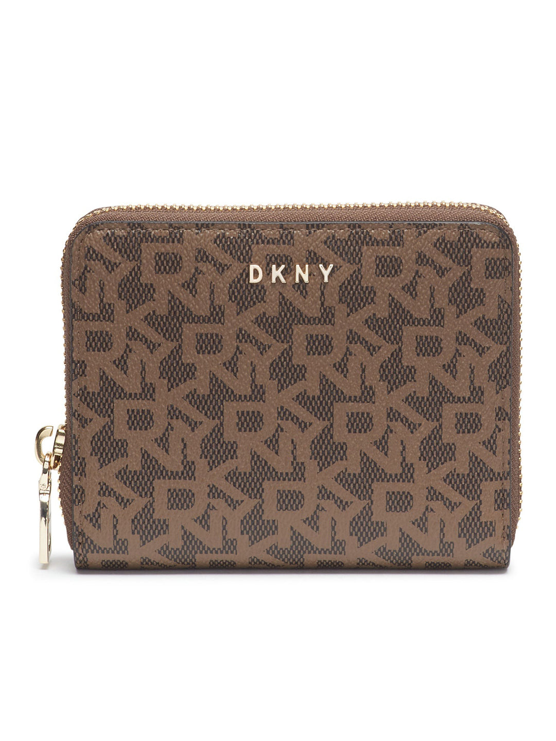 DKNY Womens Wristlet Bag Leather Signature Logo 2024 Brown Tan Boxed NWT