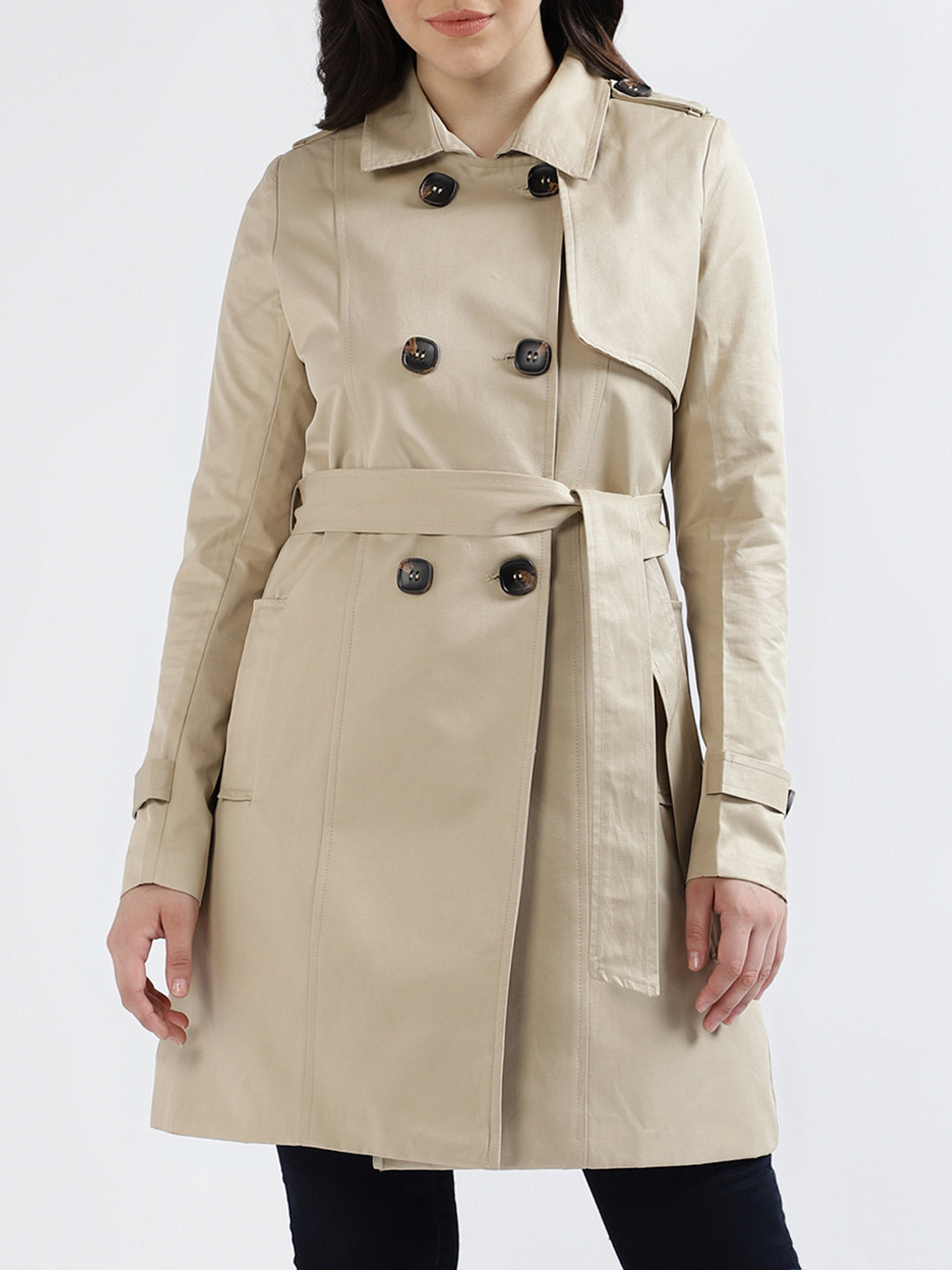 Shop Centre Stage Women Solid Collar Full Sleeves Overcoat