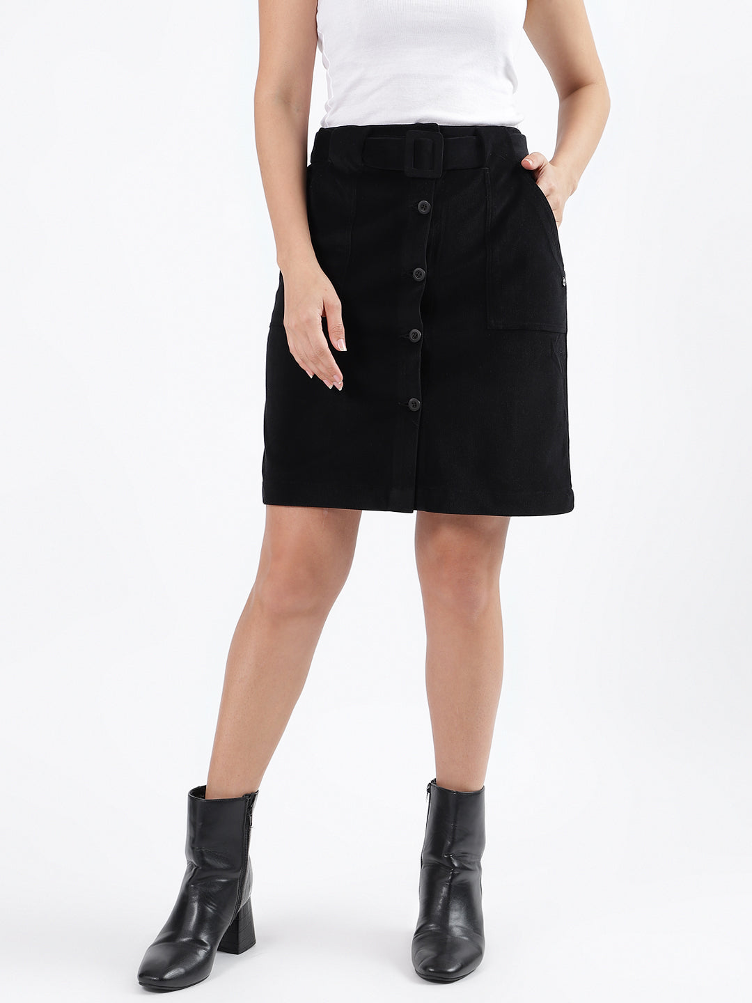 Shop Iconic Women Black Solid Regular Fit Skirt Online