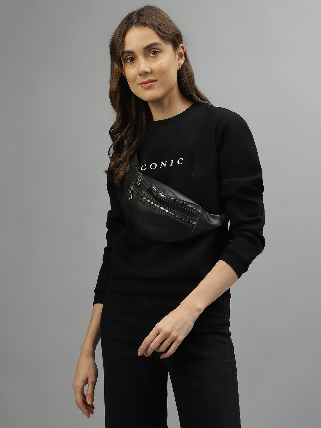 Shop Iconic Women Solid Round Neck Full Sleeves Sweatshirt