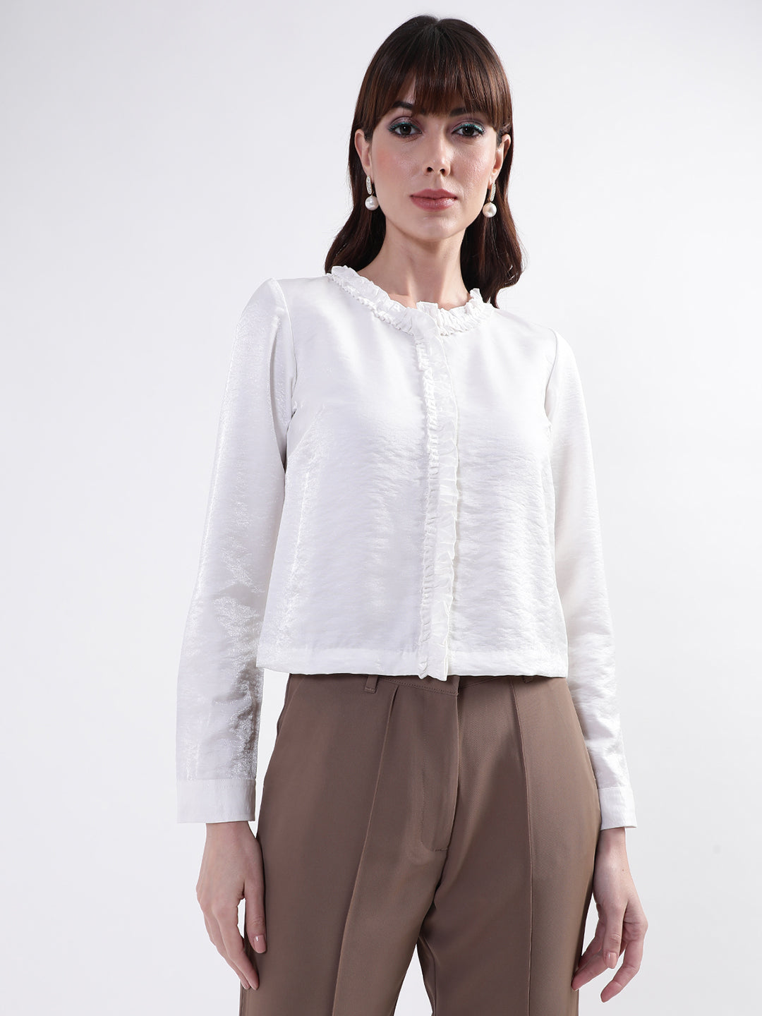 Centre Stage Women White Solid Top – Iconic India