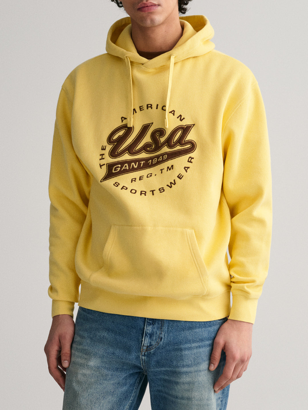 Mens yellow store hooded sweatshirt