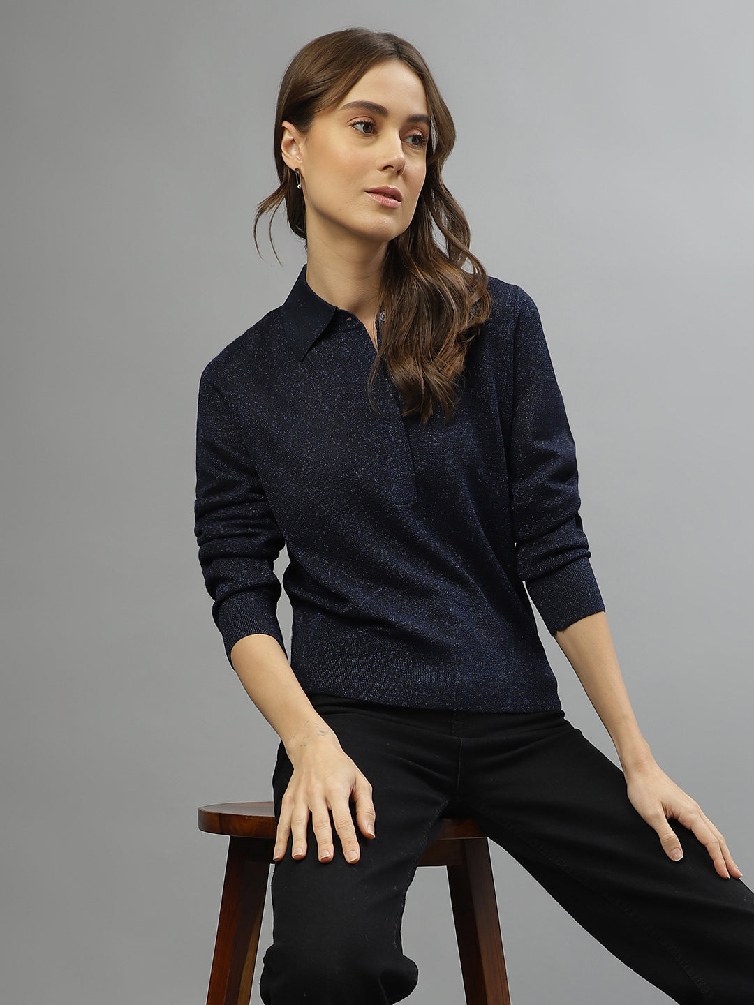 Shop Gant Women Solid Polo Full Sleeves Sweater ICONIC INDIA