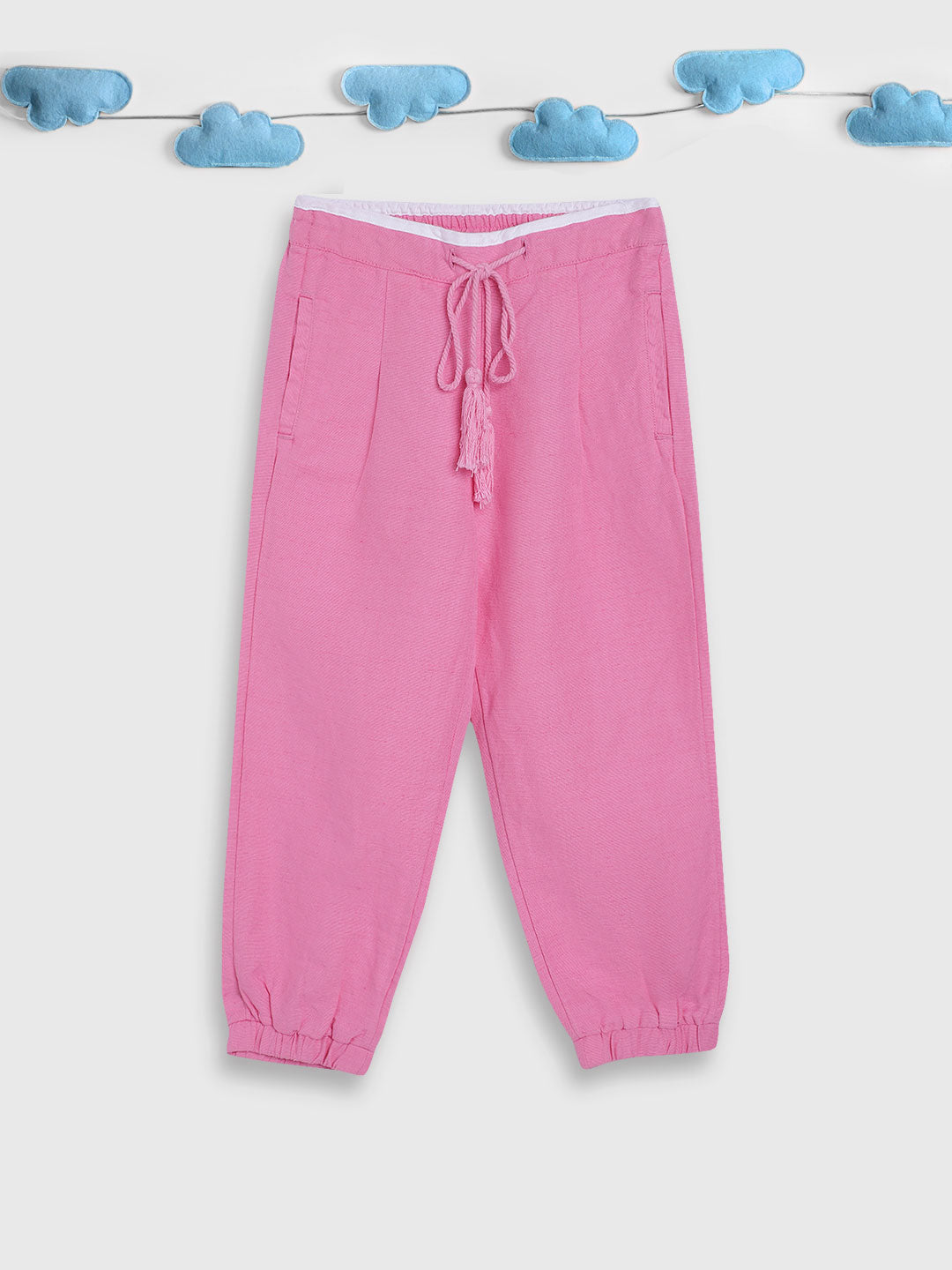 Blue Giraffe Girls Pink Solid Slim Fit Sweatpant