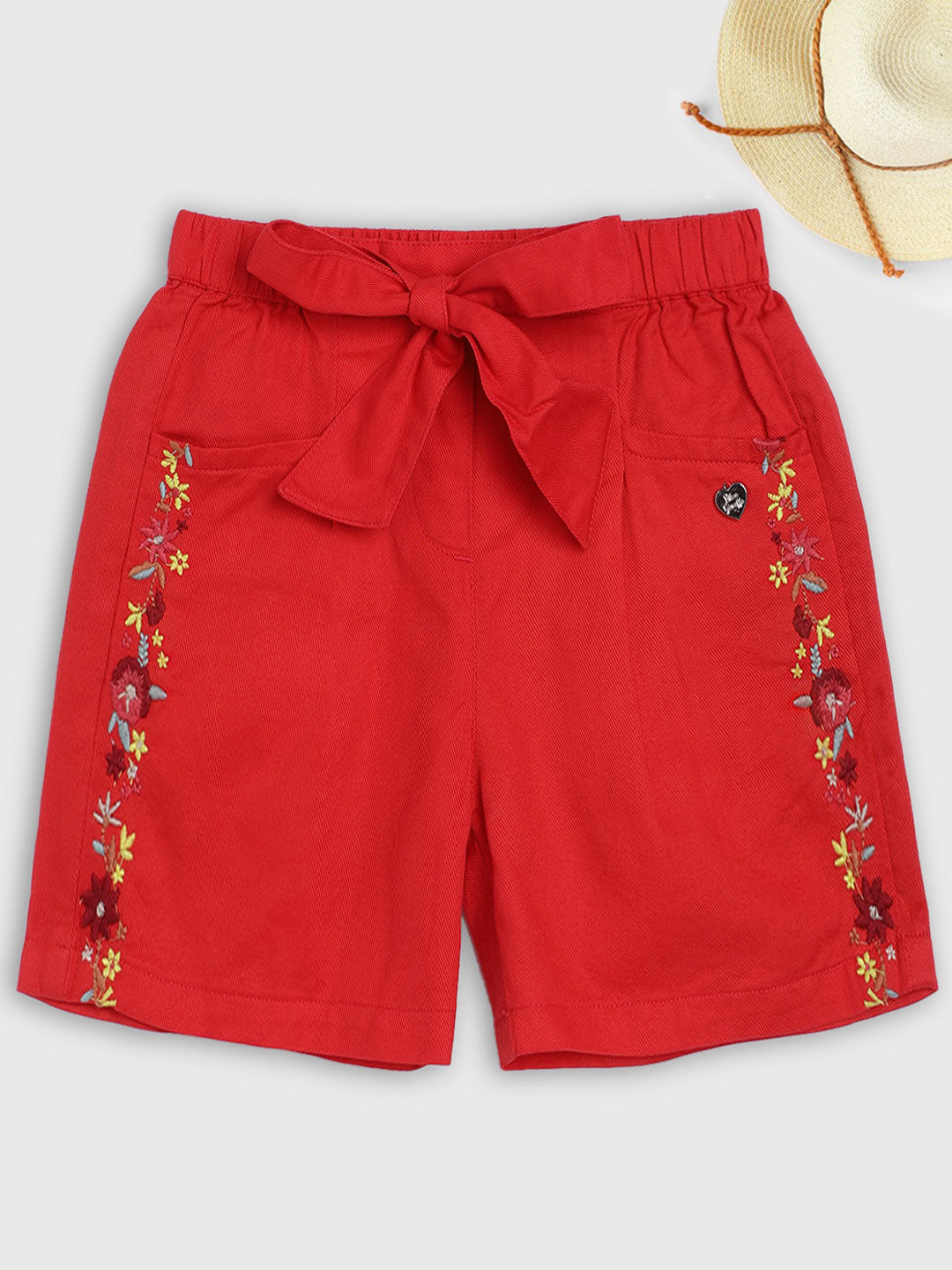 Blue Giraffe Girls Red Solid Regular Fit Shorts