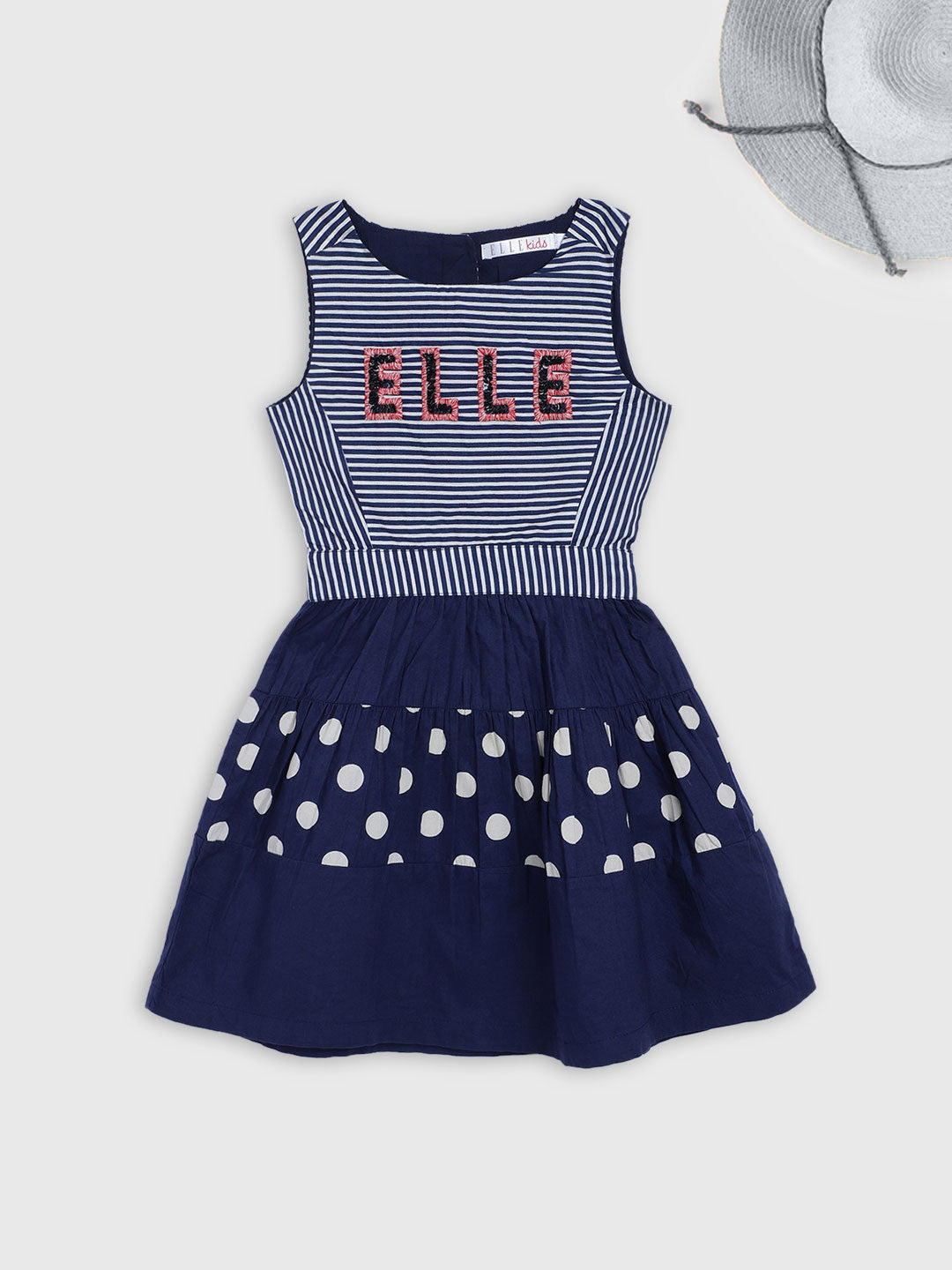 Elle Kids Girls Navy Printed Round Neck Dress