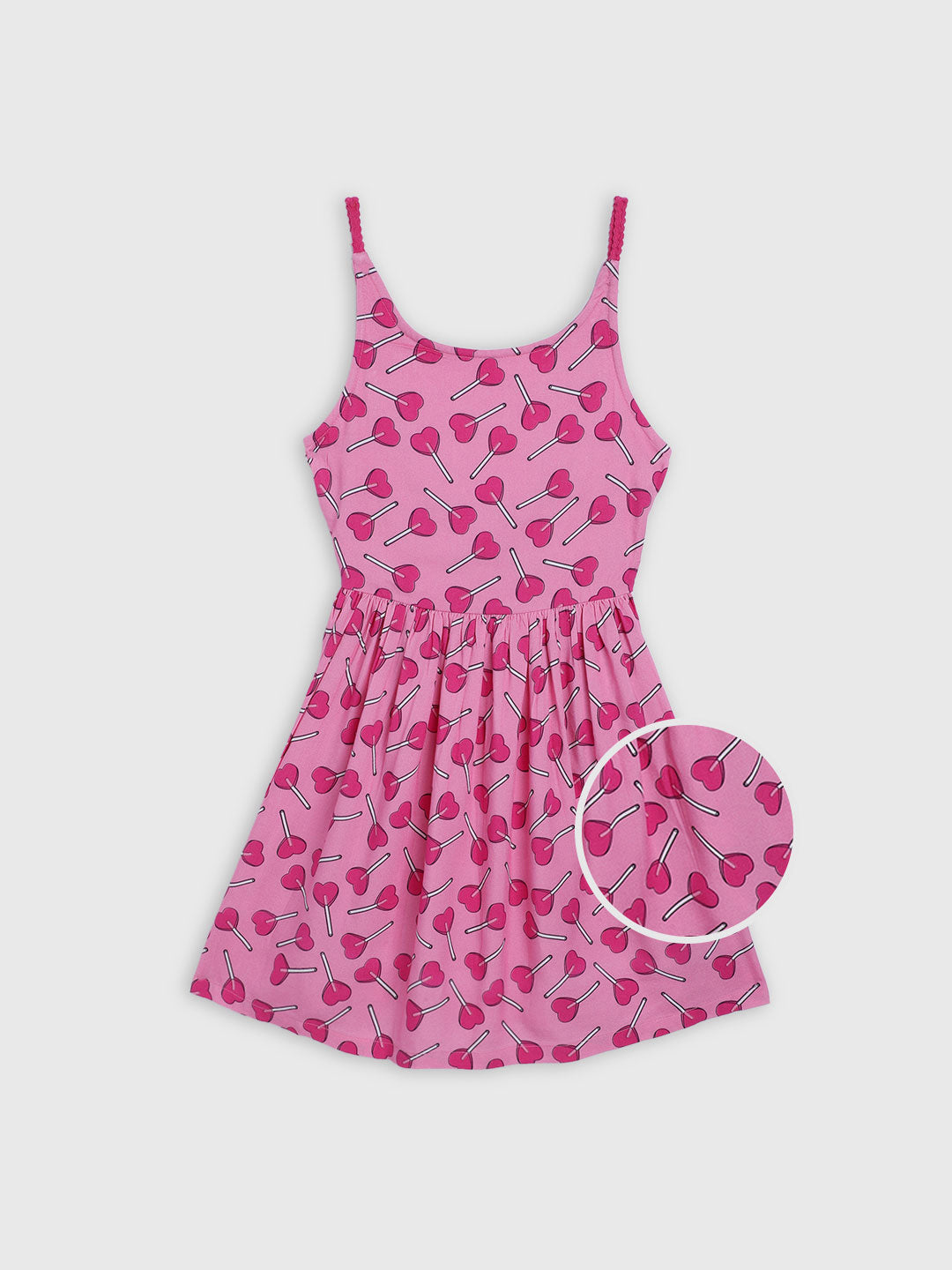 Elle Kids Girls Pink Printed Round Neck Dress