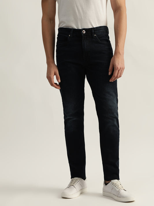 Iconic Men Blue Solid Slim Tapered Fit Mid-Rise Jeans