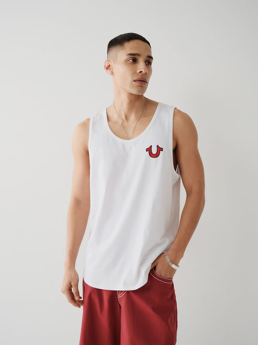 True Religion White Logo Relaxed Fit Tank T-Shirt