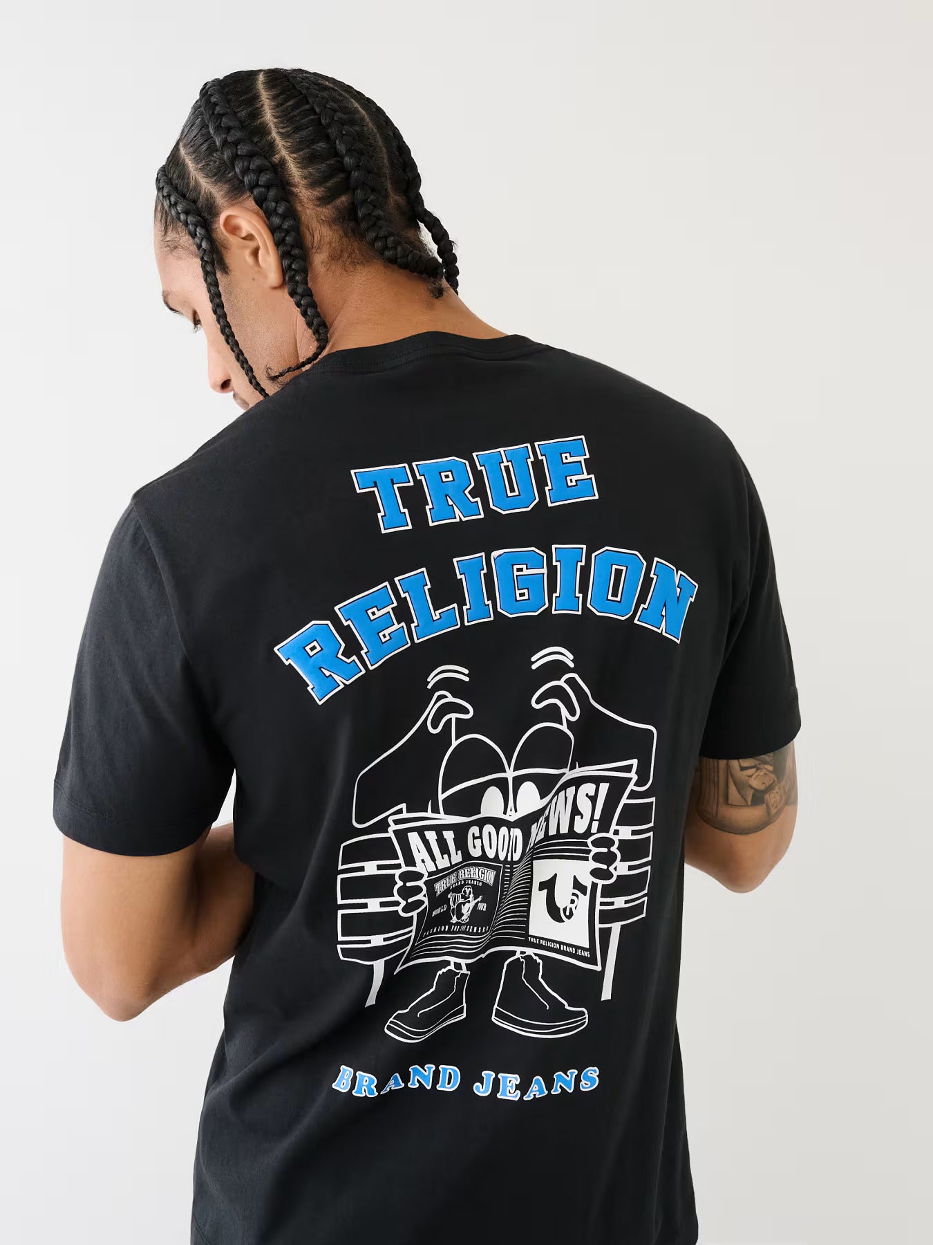 True Religion Men Black Printed Round Neck Short Sleeves T-Shirt