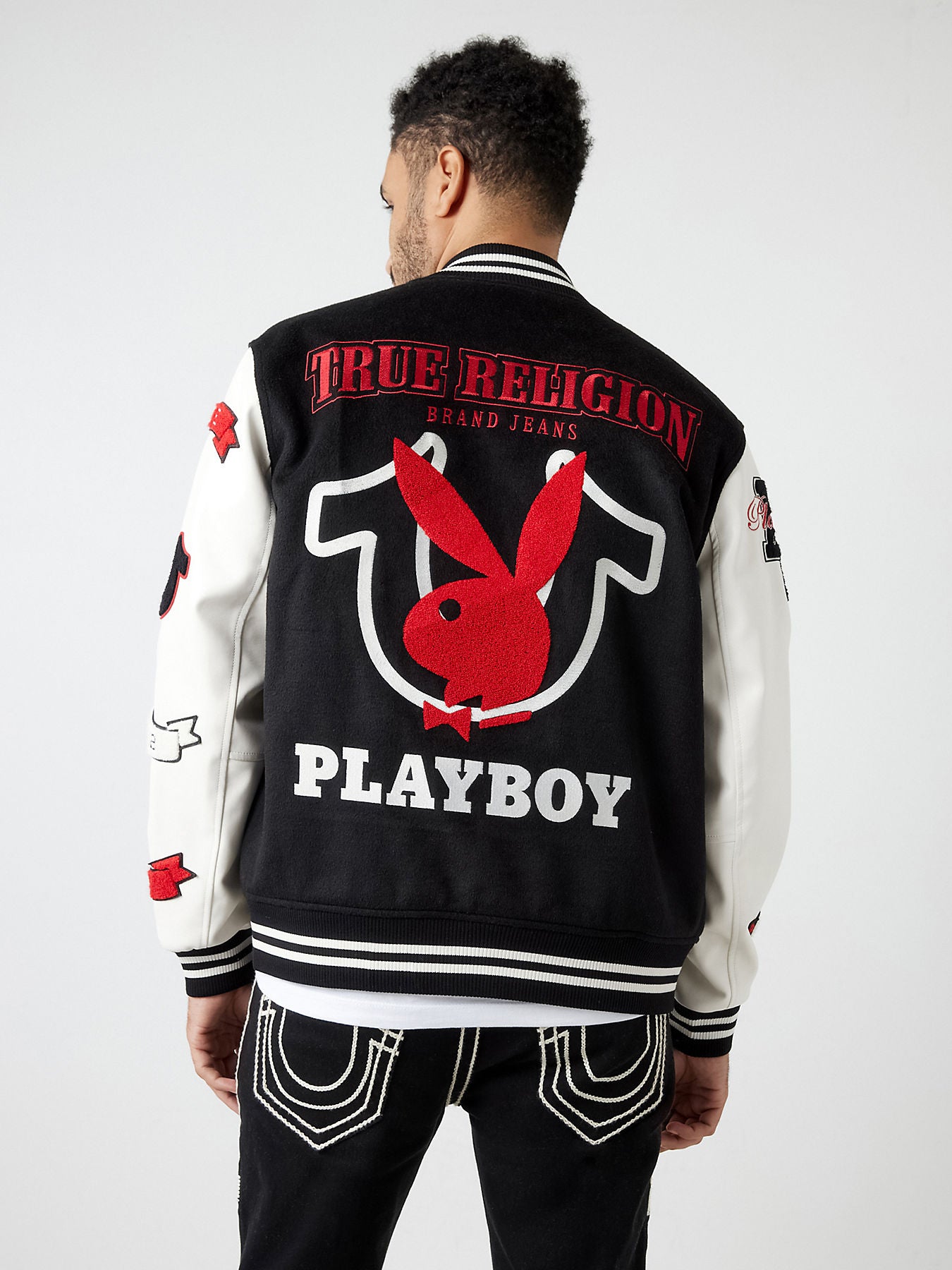 True Religion Men Black Printed  Collar Jacket