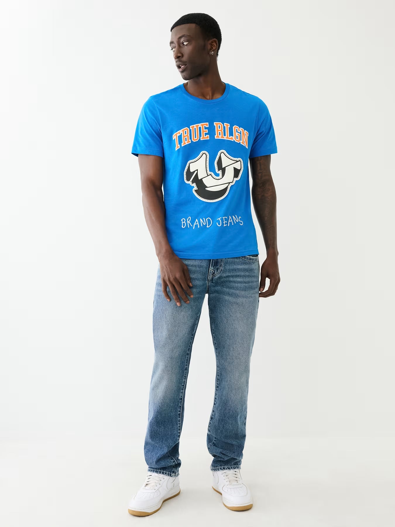 True Religion Men Blue Printed Round Neck Short Sleeves T-Shirt