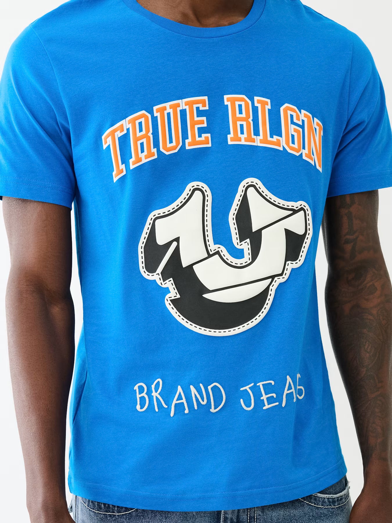 True Religion Men Blue Printed Round Neck Short Sleeves T-Shirt