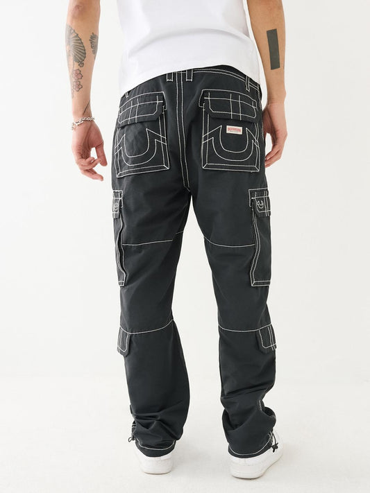 True Religion Men Black Solid Oversized Mid-Rise Trouser