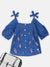 Blue Giraffe Girls Blue Embroidered Square Neck Top