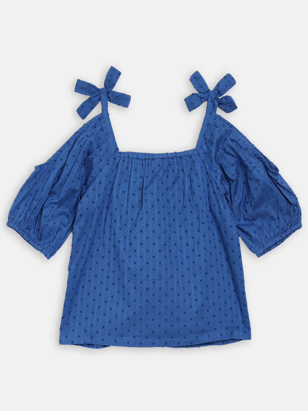 Blue Giraffe Girls Blue Embroidered Square Neck Top