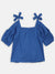 Blue Giraffe Girls Blue Embroidered Square Neck Top