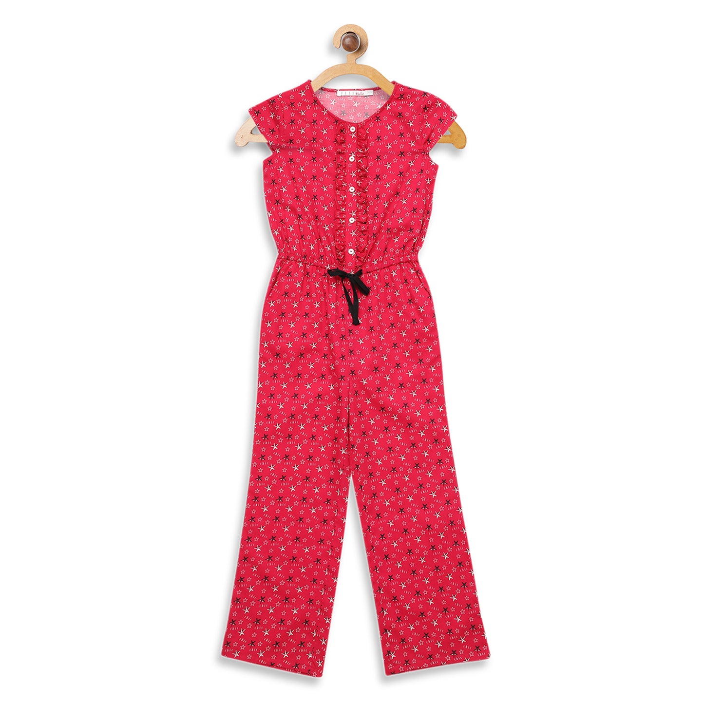 Elle Kids Girls Maroon Printed Round Neck Jumpsuit