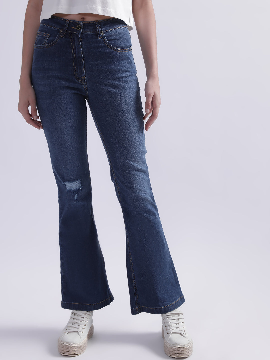 Elle Women Blue Solid Bootcut Jeans