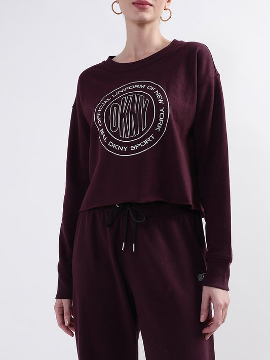 DKNY Women Maroon Printed Round Neck Sweatshirt