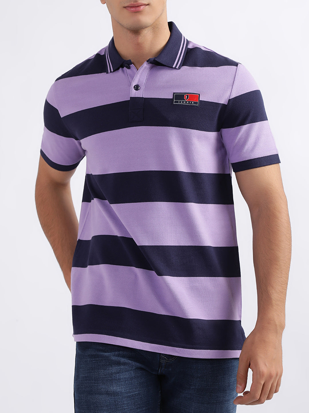 Iconic Purple Striped Regular Fit Polo T-Shirt