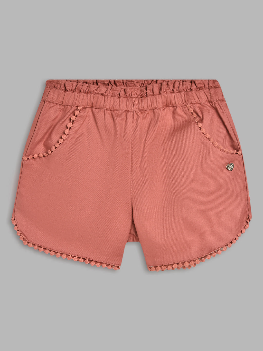 Blue Giraffe Girls Pink Solid Regular Fit Shorts