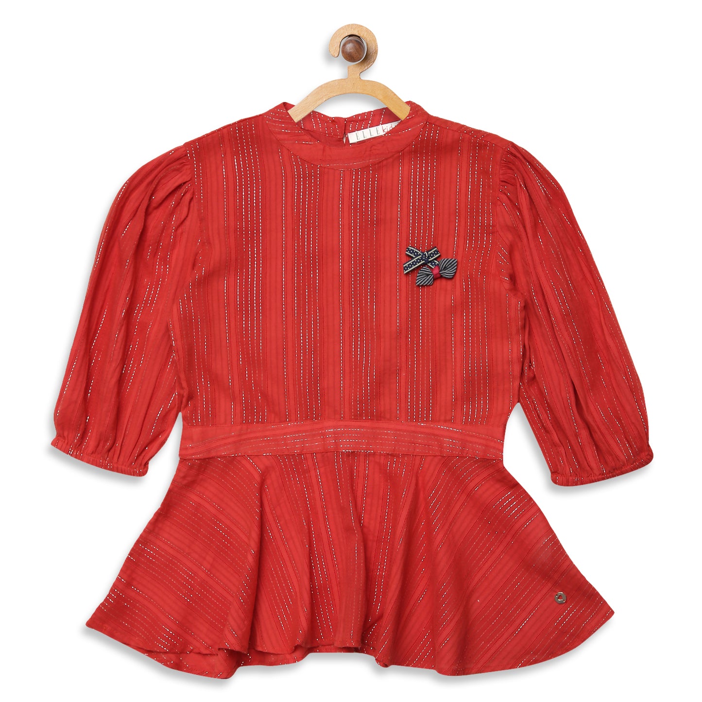 Elle Kids Girls Red Solid Round Neck Top