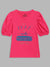 Blue Giraffe Girls Pink Printed Round Neck TShirt