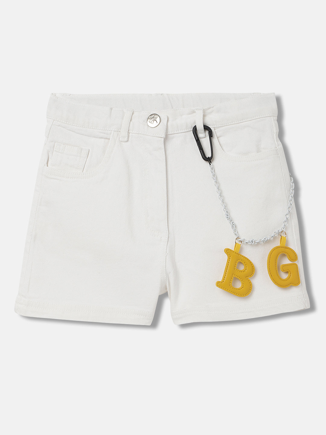 Blue Giraffe Girls White Solid Regular Fit Shorts