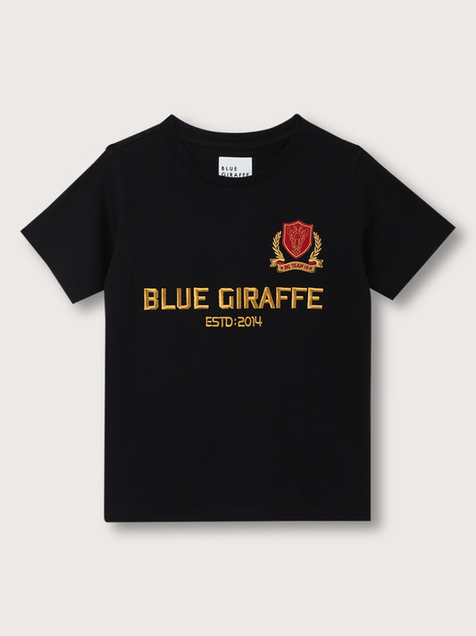 Blue Giraffe Kids Black Embroidered Regular Fit T-Shirt