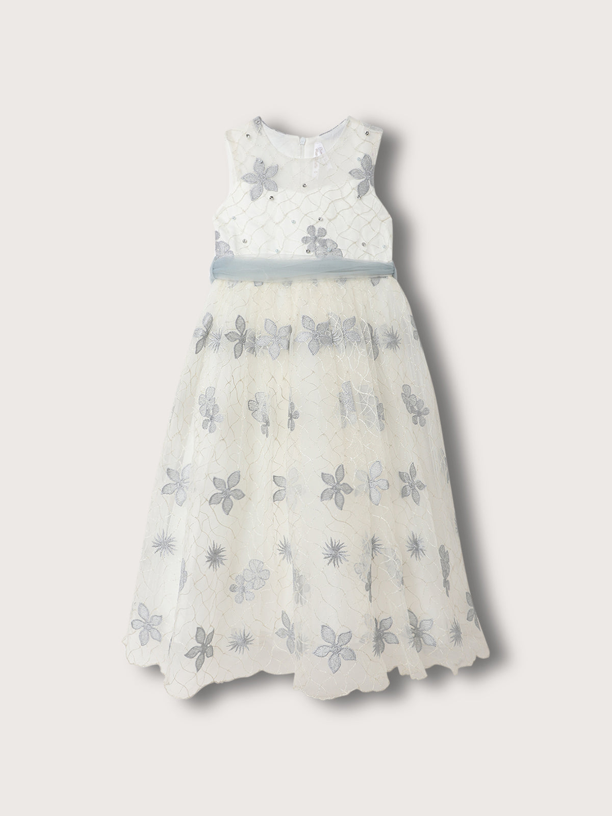 Blue Giraffe Girls White Printed U Neck Dress