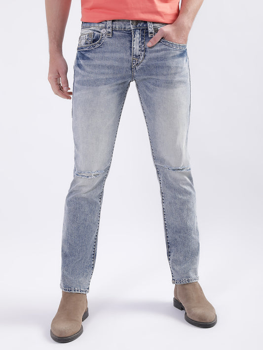 True Religion Men Blue Solid Straight Fit Jeans