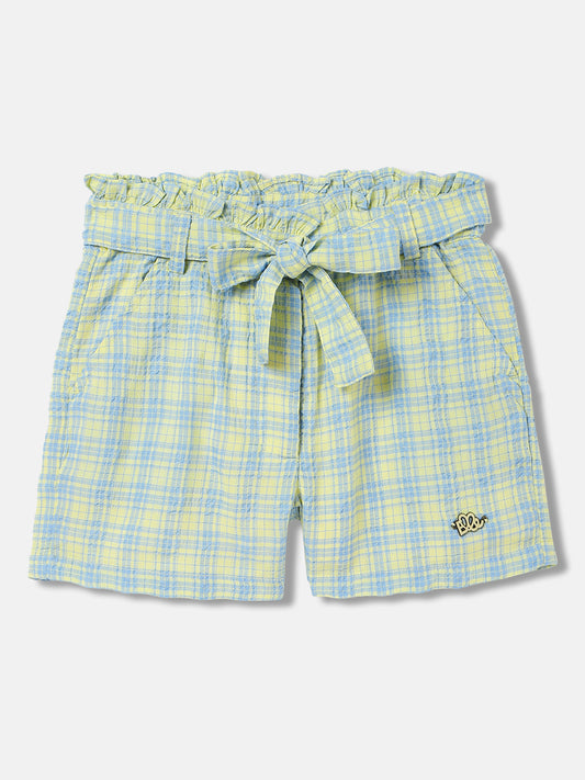 Elle Kids Girls Yellow Checked Relaxed Fit Shorts