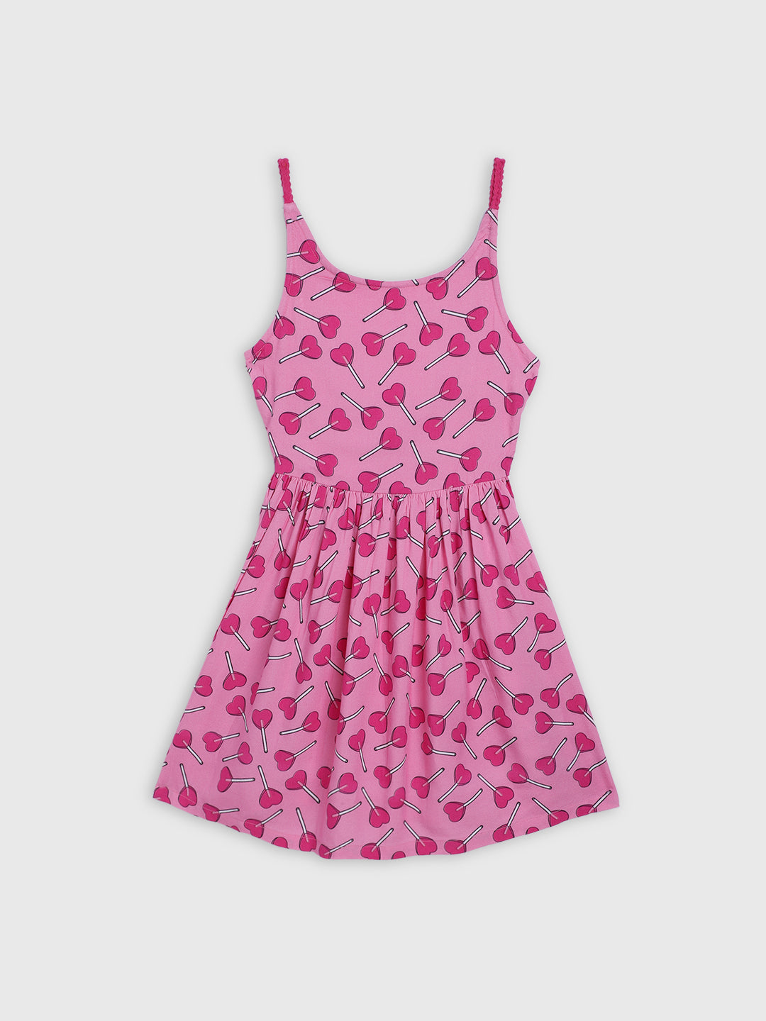 Elle Kids Girls Pink Printed Round Neck Dress