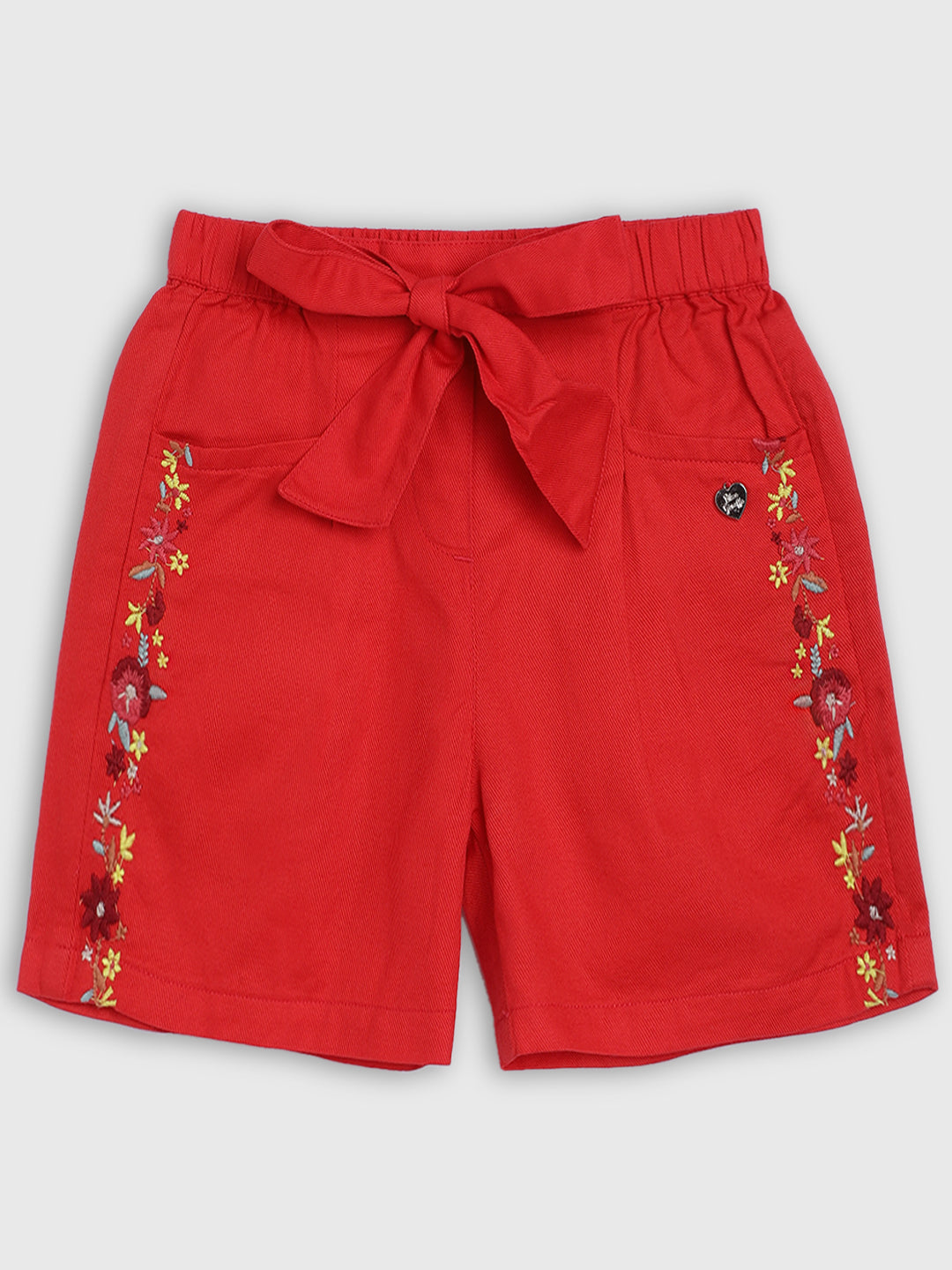 Blue Giraffe Girls Red Solid Regular Fit Shorts