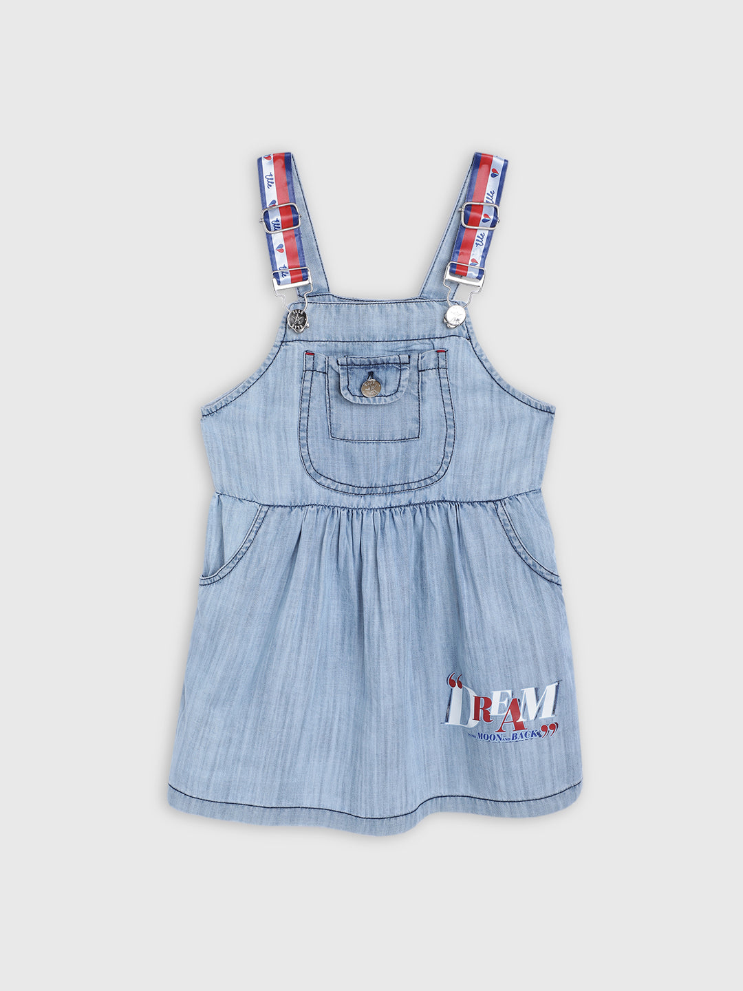 Elle Kids Girls Blue Solid Round Neck Dress