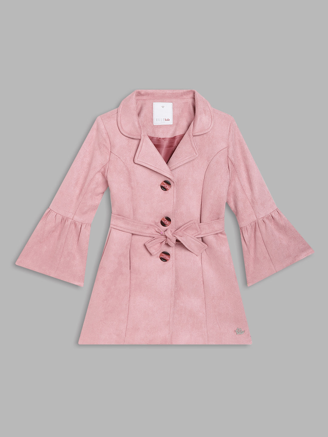 Elle Kids Girls Pink Solid Collar Overcoat