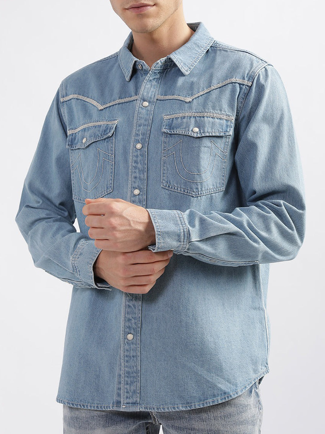 True Religion Blue Fashion Regular Fit Denim Cargo Shirt