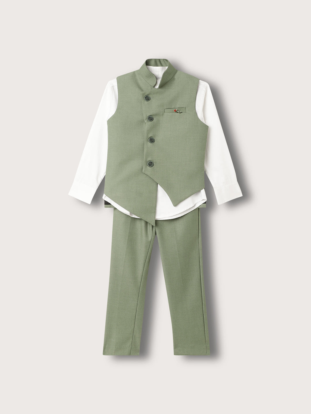 Blue Giraffe Boys Green Solid Waist Coat Set