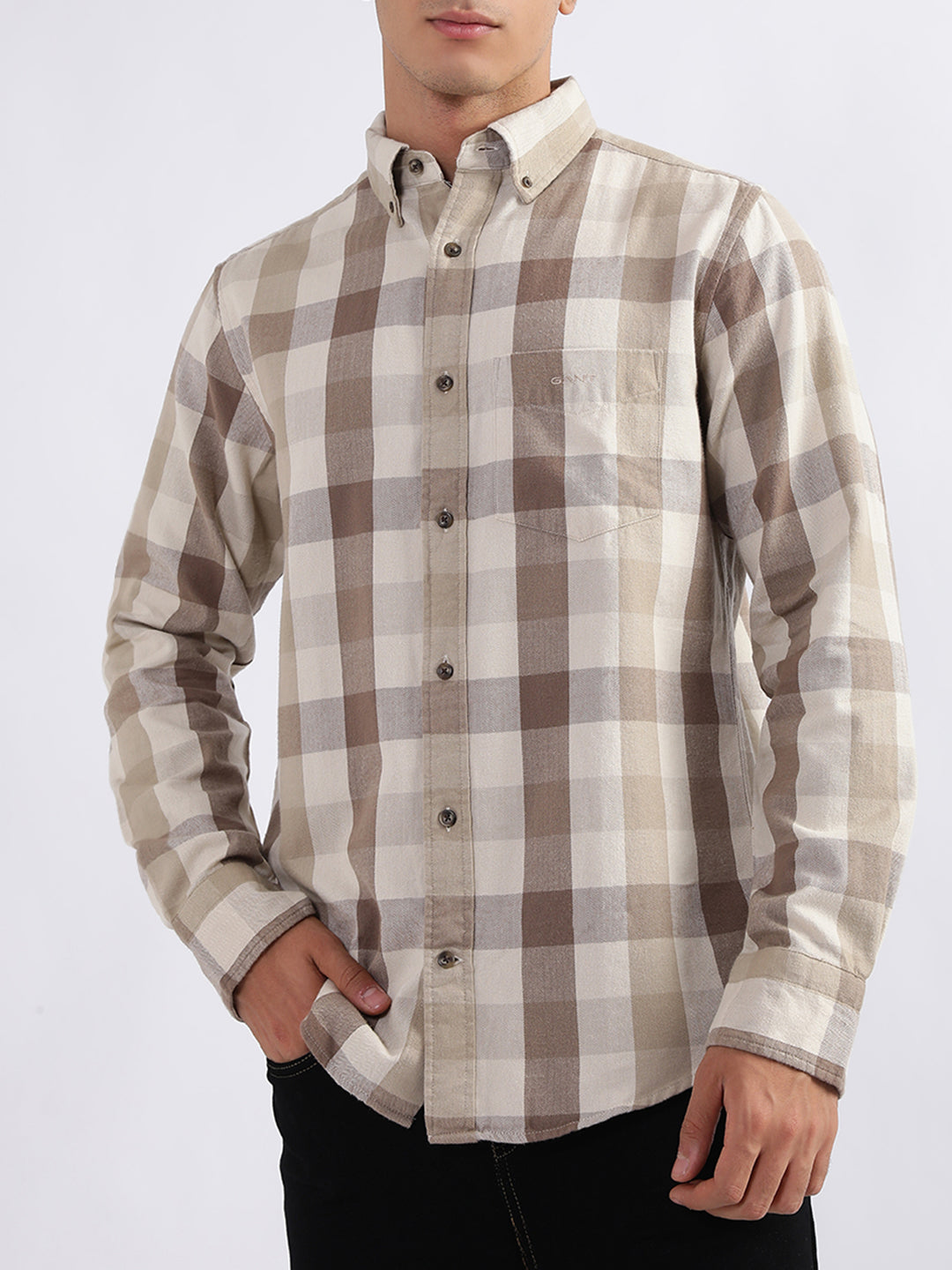 Gant Beige Checked Regular Fit Shirt