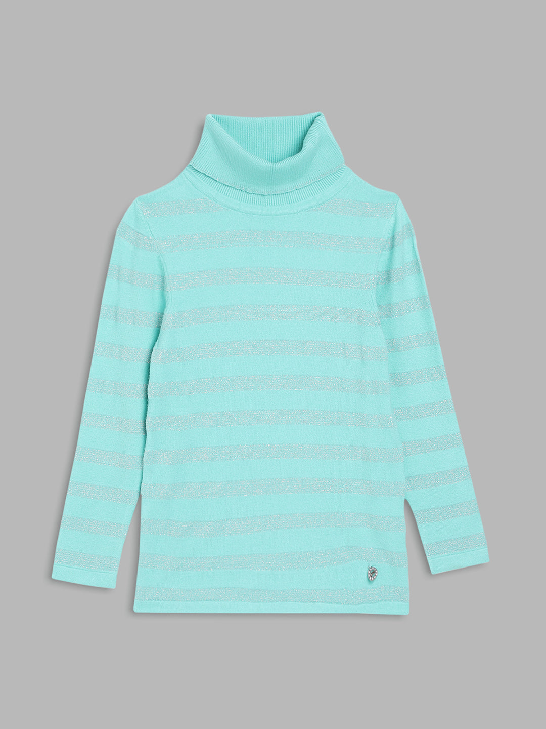 Elle Kids Girls Green Striped Turtle Neck Sweater