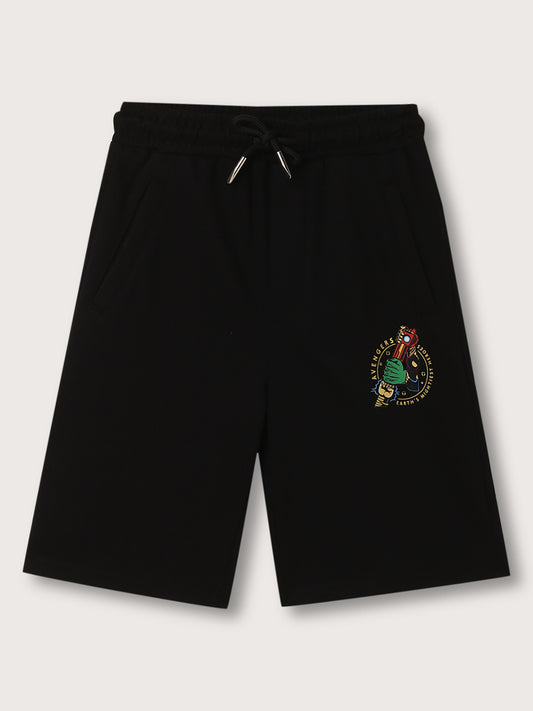 Blue Giraffe Boys Black Solid Regular Fit Shorts