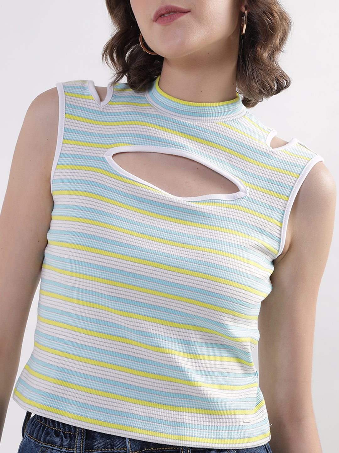 Elle Women Multi Striped Round Neck TShirt