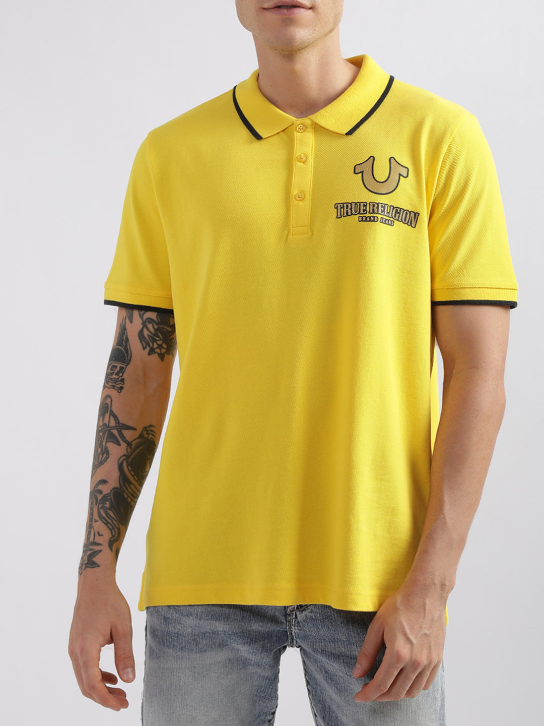 True Religion Yellow Fashion Logo Regular Fit Polo T-Shirt