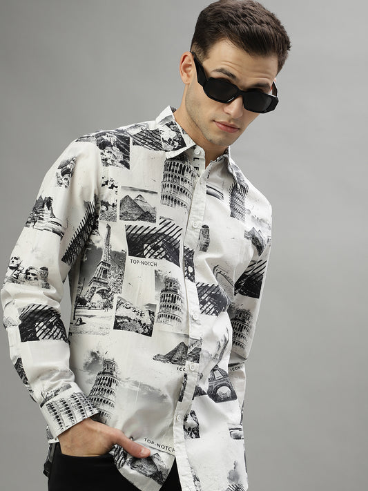 Iconic Black Printed Regular Fit Shirt