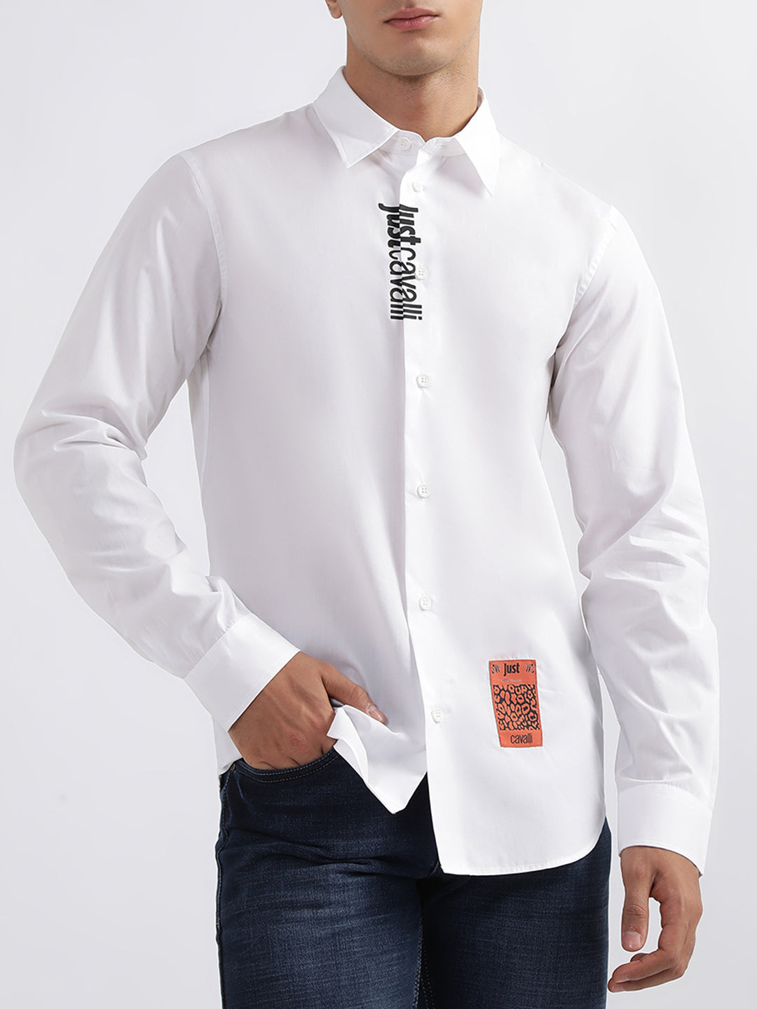 Just Cavalli White Fashion Logo Slim Fit Shirt