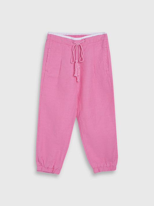 Blue Giraffe Girls Pink Solid Slim Fit Sweatpant